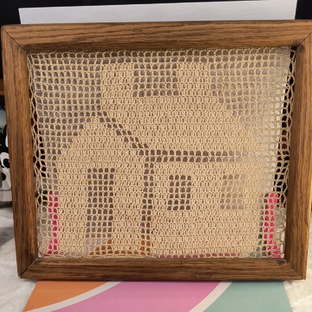 Handcrafted Cream Crochet House Art in Wooden Frame